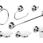 ACCESORIOS PARA BANO JUEGO 8 PIEZAS ESTALGRIF ZEUS CROMO --